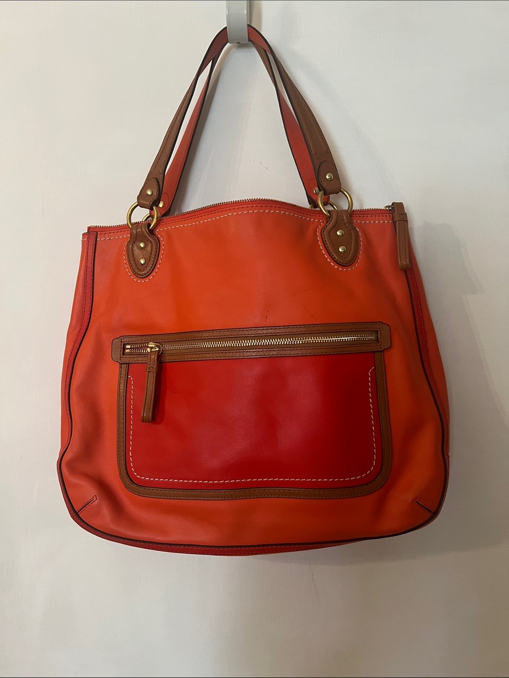 Coach Orange and Red Leather Shoulder Tote